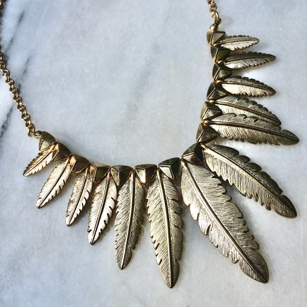 Gold Feather Statement Necklace